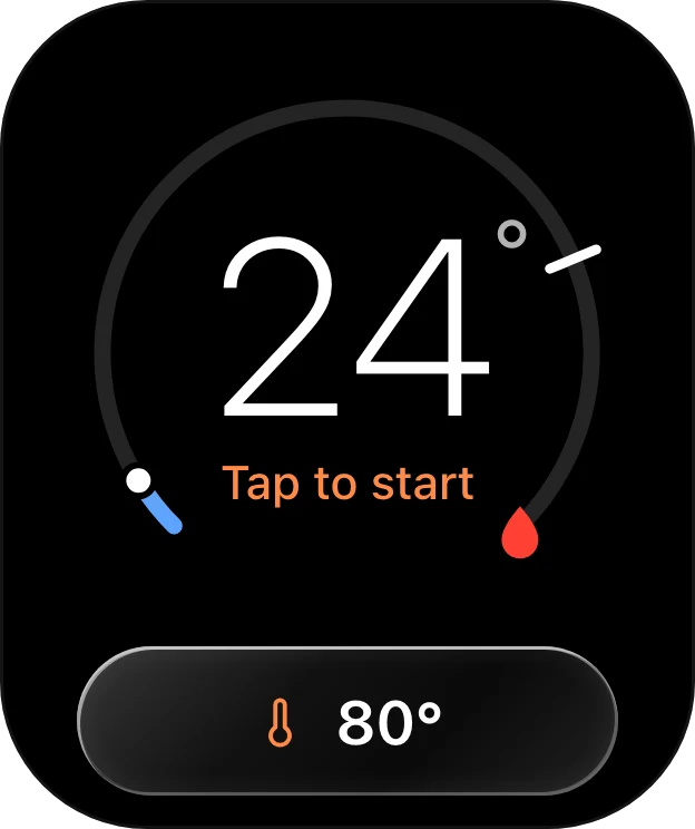 The Kettle Apple Watch app: a ring with 24 degrees and the text Tap to start.