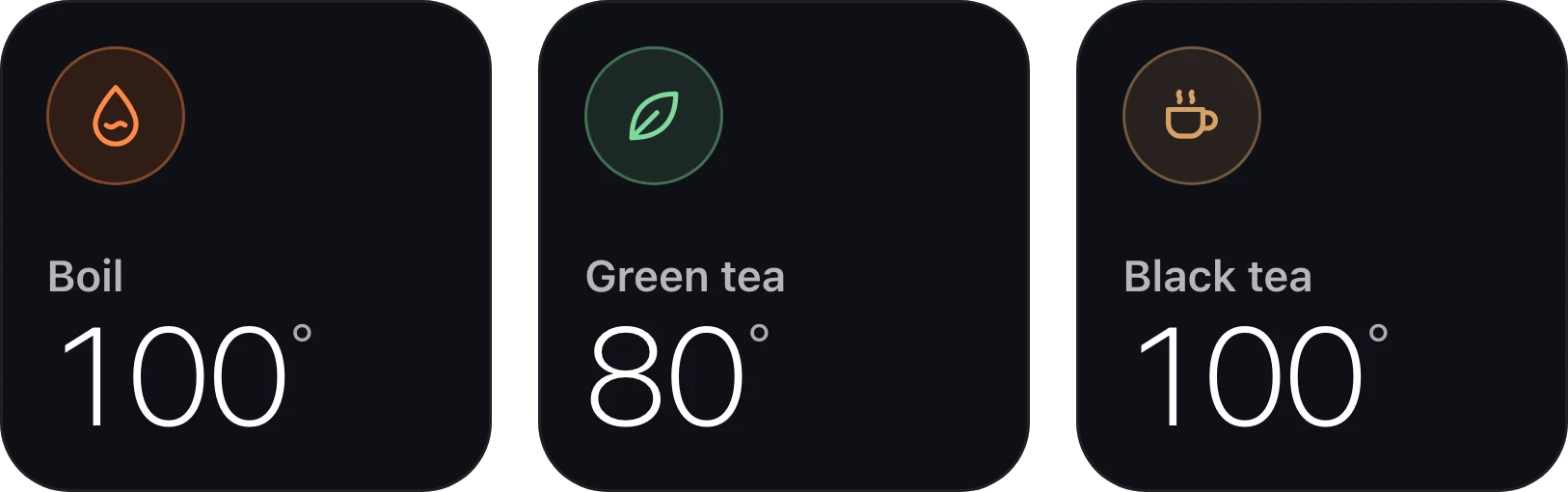 Three small Kettle iPhone widgets.
